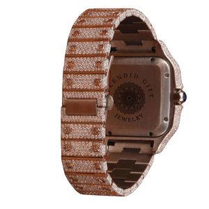 Reloj de Lujo para Hombre, Oro Rosa con Diamantes, Movimiento Analógico de Cuarzo ETA, Caja con Moissanita, Correa Plateada de 28mm, Esfera de Cristal de Zafiro, Resistente al Agua 10m - Product Image 2