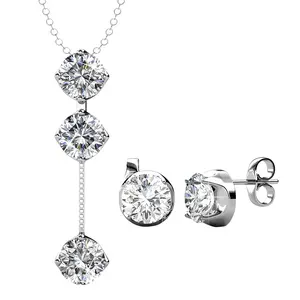 Collar y pendientes con colgante de cristal y diamantes de imitación para mujer, conjunto de joyería para mujer, boda, Austria, chapado en oro de 18k