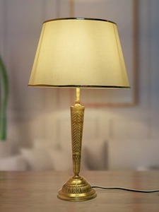 KS International <b>Gold</b> Brass Finish Handmade Embossing Printing <b>Table</b> Lamp Fabric Shade Decorative <b>Bedside</b> Desk Light Vintage - Product Image 1