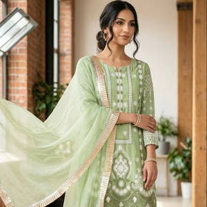 ชุดสาหรี่ผ้าไหมยืดสไตล์บอลลีวูดสำหรับงานแต่งงานและงานดิวาลีสำหรับผู้หญิงและเด็กผู้หญิง - Product Image 1