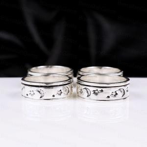 925 Sterling <b>Silver</b> Spinner Celestial Moon Star Fidget Anti Anxiety <b>Ring</b> For Women <b>Men</b> Meditation Band Oxidized Boho Jewelry - Product Image 5