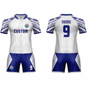 Conjunto de Camiseta de Rugby Personalizada para Hombre, Blanca y Azul con Estampado Geométrico, Sublimación, Secado Rápido, Tejido de Poliéster, Estilo Deportivo de Verano - Product Image 6