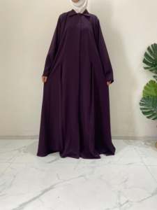 Ensemble Abaya pour femmes en polyester bleu marine à ourlet évasé, manches longues, hijab inclus - Vêtement modeste pour l'été, à porter au quotidien, léger et respirant - Product Image 4