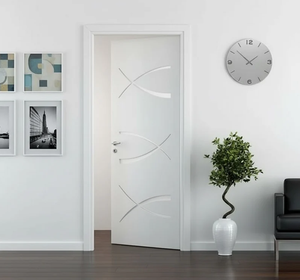 Porte intérieure moderne pré-assemblée en WPC composite, surface finie imperméable avec film PVC, design HDF, pour chambre, salle de bain, salon, entrée - Product Image 3