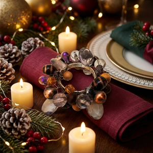 Anneaux de serviette en fer perlé faits à la main avec cristaux, design élastique |   Ensemble de porte-serviettes de table décoratifs de luxe pour mariage - Product Image 1