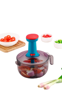Picadora Manual de Alimentos con Recipiente Transparente, Mango Azul y Rojo, Cuchillas Portátiles de Acero Inoxidable, Apta para Lavavajillas, para Ajo - Product Image 5