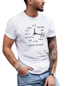Oneten T-shirt en coton blanc pour homme, manches courtes, col rond, imprimé horloge mathématique, tee-shirt décontracté - Product Image 2