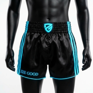 Shorts de Muay Thai Zee Good pour hommes, vert et blanc, à rayures brodées, en satin respirant, taille haute élastique, avec poches - Product Image 1