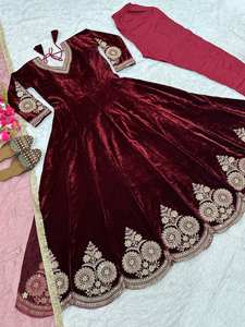 Elegante Conjunto de Tres Piezas Anarkali de Diseño Moderno con Bordado de Lentejuelas para Mujer, de Secado Rápido, para Todas las Temporadas, Bodas, Fiestas y Eventos - Product Image 6