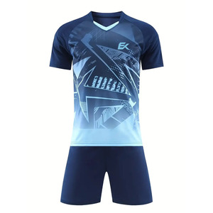 Conjunto de Camiseta de Fútbol Sublimada con Diseño Geométrico Azul Marino para Hombre, Manga Corta, Absorbe la Humedad, Ajuste Atlético, Uniforme de Fútbol - Product Image 2