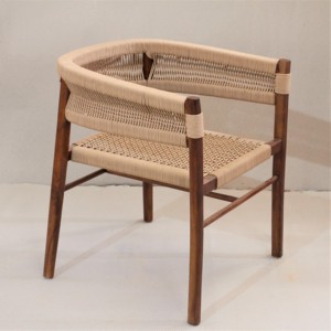 Chaise de jardin en teck massif avec assise et dossier en corde tressée pour salle à manger, mobilier d'intérieur - Product Image 2