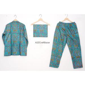 Ensemble de pyjama décontracté de luxe pour femmes, 100% coton respirant, manches longues, imprimé floral numérique, taille élastique, col rabattu - Product Image 4