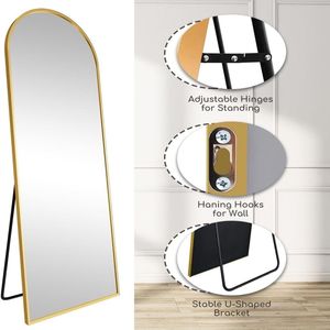 Specchio da terra ad arco autoportante da 56"x21" con cornice in legno dorato - Product Image 3