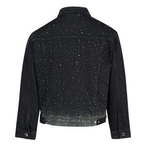 Factory-Made Men's 100% Cotton Denim <b>Jackets</b> Hot Selling High-Street Style with Custom Color <b>Rhinestone</b> Front Logo for Winter - Product Image 2