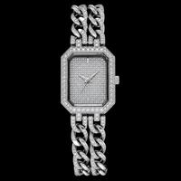 Bracelet Montre de Luxe en Acier Inoxydable Argenté avec Diamants Moissanite Rectangulaires Sertis, Style Hip Hop Premium, Bijoux de Mode