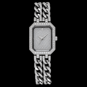 Bracelet Montre de Luxe en Acier Inoxydable Argenté avec Diamants Moissanite Rectangulaires Sertis, Style Hip Hop Premium, Bijoux de Mode - Product Image 1