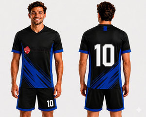 ชุดฟุตบอลทีมสโมสรชาย ผ้าโพลีเอสเตอร์ระบายอากาศได้ 100% เสื้อฟุตบอลแบบซับลิเมชั่น แห้งเร็ว ชุดฟุตบอลเยาวชน - Product Image 1