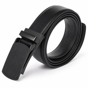 Ceinture en cuir véritable pour homme avec boucle automatique, style formel noir uni, durable, moulage monobloc, en cuir de vachette - Product Image 5