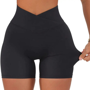 Hot Sale Women High Waist Skinny Fit Breathable Waterproof Eco-Friendly Quick Dry Running Gym Shorts Elastic Waist Pocket Color - Product Image 1