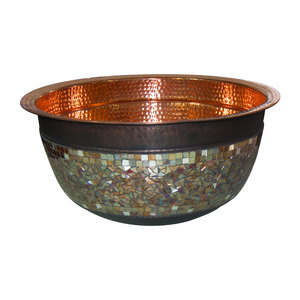 Évier en cuivre artisanal avec extérieur en mosaïque de verre, élégant lavabo pour salle de bain - Product Image 5