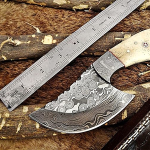 Cuchillo de hoja fija de acero de Damasco con borde dentado para la industria del signeo, cuchillo de camping DIY con mango de madera - Product Image 6