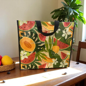 ECOBAG VINA Bolso Impreso Logotipo Personalizado Brillante Laminado No PP Tejido Cierre de Hombro Bolsa de Compras Mediana Origen de Vietnam - Product Image 1