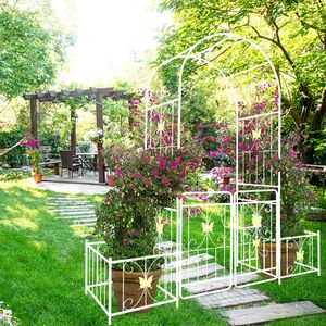 Arco da Giardino in Metallo Bianco Crema 79,5 L x 86,6 H con Cancello, Supporto per Piante Rampicanti da Esterno, Traliccio per Rose e Recinzione - Product Image 2