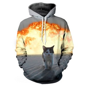 Sudadera con Capucha para Hombre, Diseño Personalizado con Serigrafía de Escena Urbana con Gatos Gigantes, Corte Regular, Estilo Casual Urbano, Transpirable, con Bolsillo, 100% - Product Image 2