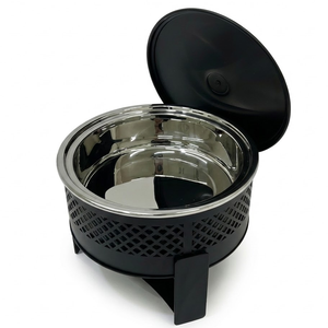 Plat à réchaud rond doré en acier inoxydable, chauffe-plat manuel à alcool avec couvercle pour service de traiteur - Product Image 6