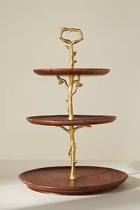 Soporte de Madera de Lujo para Tartas con Diseño de Flores Doradas, Bandeja Decorativa para Postres, Soporte para Servir en Bodas - Product Image 2