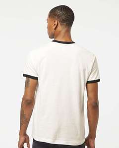 T-shirt blanc à manches courtes pour homme, col rond, coupe classique, bordure contrastée, jersey de coton, style décontracté - Product Image 4