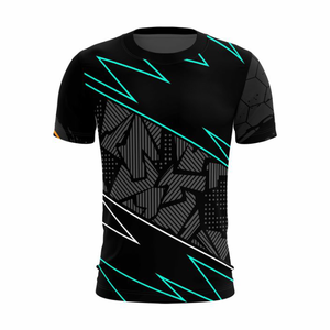 <b>Men</b>’s Athletic Fit Soccer Jersey – Custom Sublimated Ash/Blue/Yellow Stripe Printed Design, Short Sleeve Crew Neck T-Shirt. - Product Image 4