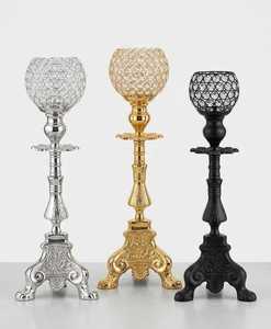 Ensemble de Porte-Bougies Pilier Élégants en Métal Doré, Argenté et Noir avec Perles de Cristal – Décoration Durable pour la Maison, l'Église, les Mariages et les Festivals - Product Image 1