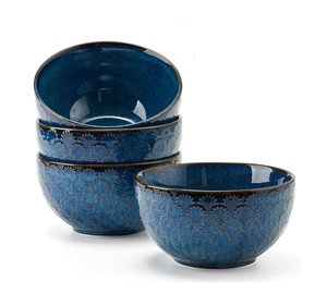 Juego de 4 Tazones de Cerámica, Color Azul Intenso, Esmalte Craquelado, Estilo Wabi Sabi, Apilables, para Servir en el Hogar - Product Image 2