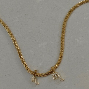 <b>Sterling</b> <b>Silver</b> Plated Figaro <b>Chain</b> Necklace with Moissanite Letter M Charm Minimalist Wedding Cross Design <b>for</b> <b>Women</b> - Product Image 3