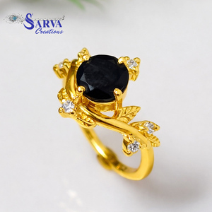 Lab Created Blue <b>Sand</b> Stone Ring Gold Plated 925 Sterling <b>Silver</b> Gemstone Moissanite Vintage Floral Statement Jewelry for Women - Product Image 4