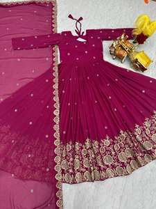 Traje de fiesta vintage para mujer con dupatta de georgette, bordado de lentejuelas pesadas, largo hasta el suelo, corte regular - Product Image 6