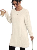 Suéter Navideño Casual de Manga Larga con Cuello Redondo para Mujer, Talla Grande, Diseño de Fábrica, Poliéster/Algodón, Logotipo Frontal, Colección de Invierno