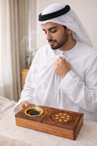 Boîte à encens en bois sculptée à la main avec insert en laiton, porte-bakhoor arabe pour la décoration de la maison et de la mosquée - Product Image 5