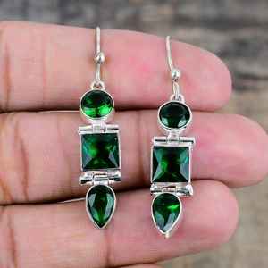 Boucles d'oreilles pendantes en diopside, pierre précieuse unique, en argent sterling 925, faites à la main, bijoux de luxe, cadeau pour fête ou anniversaire - Product Image 4