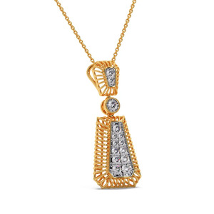 Collar con Colgante de Diamante de Corte Brillante Redondo, Geométrico, Dorado, con Diseño Arquitectónico Calado, de Lujo - Product Image 3