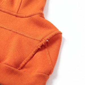 Men's <b>Orange</b> Layered Fleece Oversized Hooded Sweatshirt Two-Tone Pullover <b>Hoodie</b> Pocket Ribbed Cuffs Casual Streetwear Style - Product Image 4