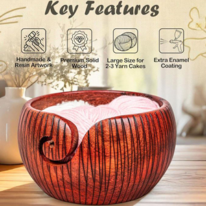 Natural Wood Yarn Bowl with Yarn Guide Slot for Crochet Rustic Handmade Wooden Yarn Bowl for Yarn Storage and Dispensing - Product Image 4