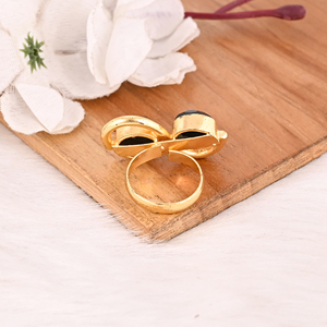 Elegant Gold Plated Black Onyx Dual Stone Gemstone <b>Ring</b> Handmade Adjustable Stylish Jewelry for Women - Product Image 5