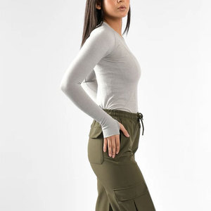 T-shirt de sport moulant à manches longues et col rond pour femme, anti-transpiration, coupe ajustée, design personnalisé, vente chaude - Product Image 4