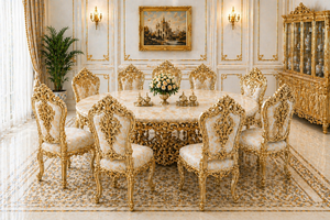 Exquisito Juego de Comedor de Madera de Teca Tallada con Rostro de León, Compre una Mesa de Comedor Premium para 8 Personas con Sillas, Juego de Comedor de Lujo para el Hogar - Product Image 5