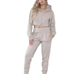 OEM Women's Winter Solid <b>Y2K</b> Hoodie <b>Tracksuit</b> Streetwear Activewear Set 100% Cotton Eco-Friendly Custom Logo Low MOQ Wholesale - Product Image 1