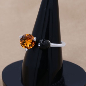 Anillo Abierto de Dos Piedras de Plata de Ley 925 con Citrino Natural y Ónix Negro Facetado, Joyas Memoria, Venta al por Mayor - Product Image 5