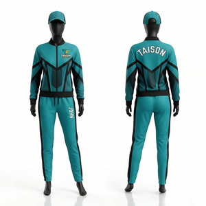 Chándal Deportivo TAISON SPORTS Premium de Poliéster/Nailon para Animadoras, 300 g/m², Diseño de Paneles en Verde Azulado y Negro, Logotipo Personalizado, Ecológico y Transpirable - Product Image 1