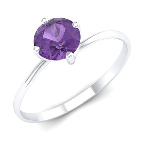 Bague de fiançailles REYES sur mesure en or massif 14 carats avec diamant certifié IGI, taille ronde, 0,5 carat, améthyste, bijoux fins - Product Image 2